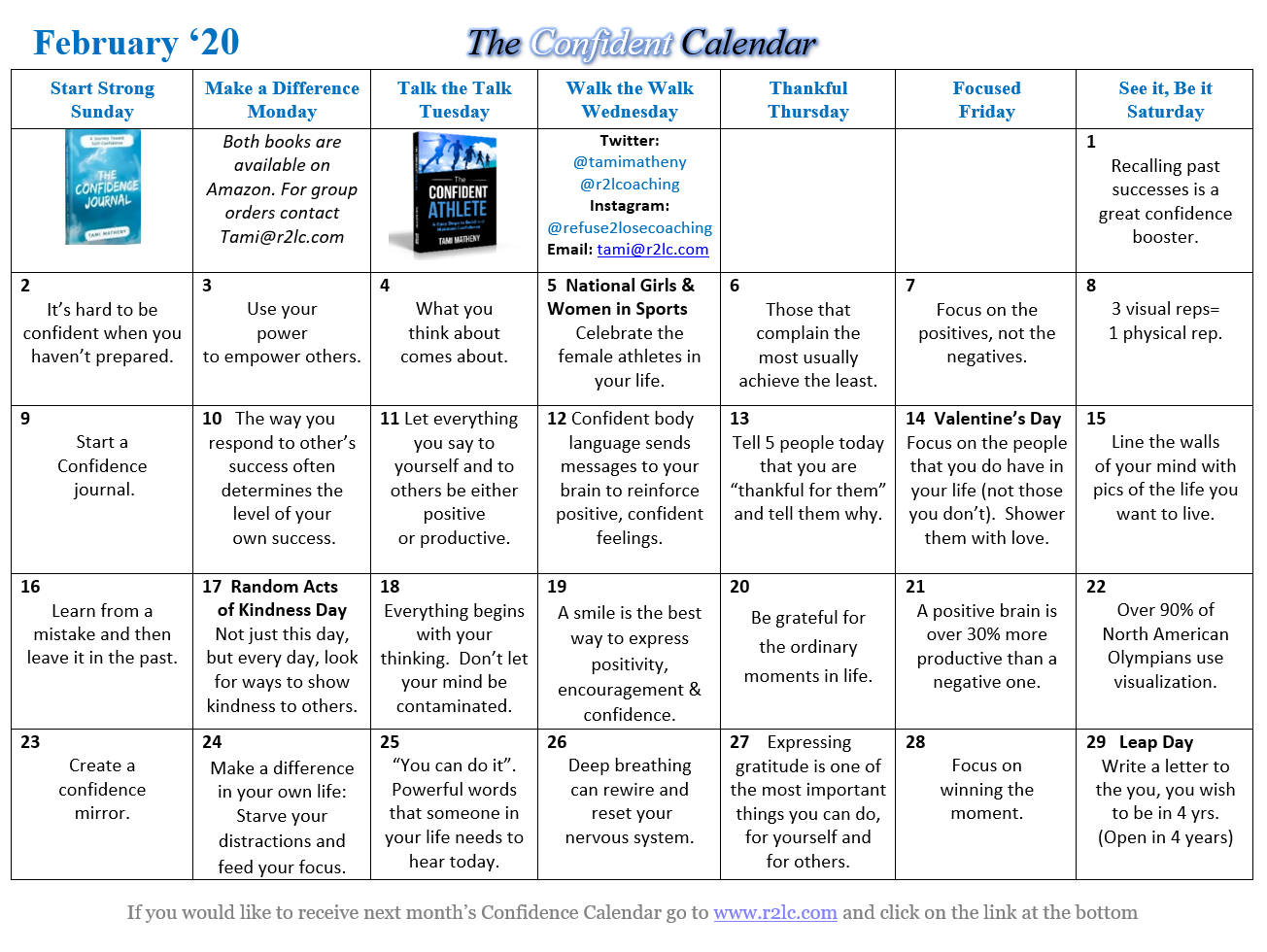 February's Confidence Calendar - Tami Matheny