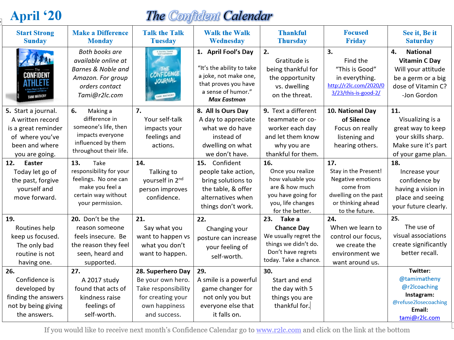 April's Confidence Calendar - Tami Matheny