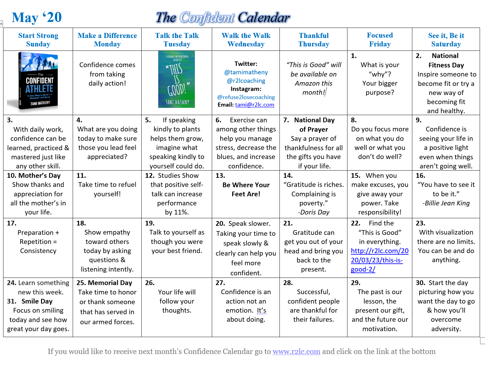 May's Confidence Calendar - Tami Matheny