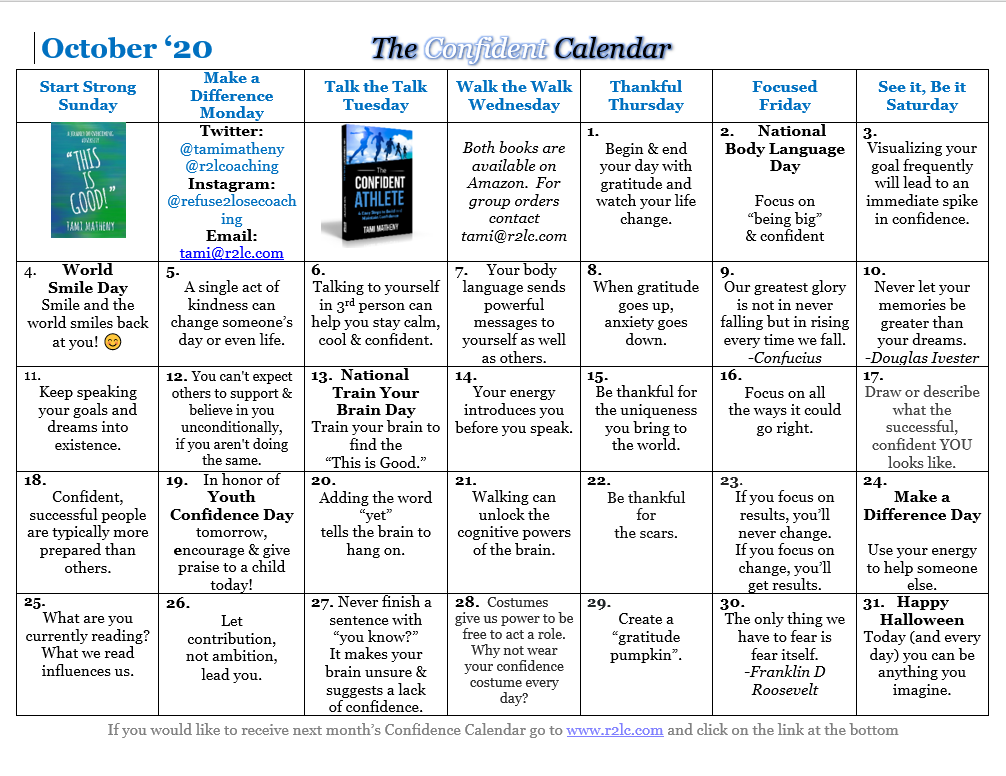 October's Confidence Calendar - Tami Matheny