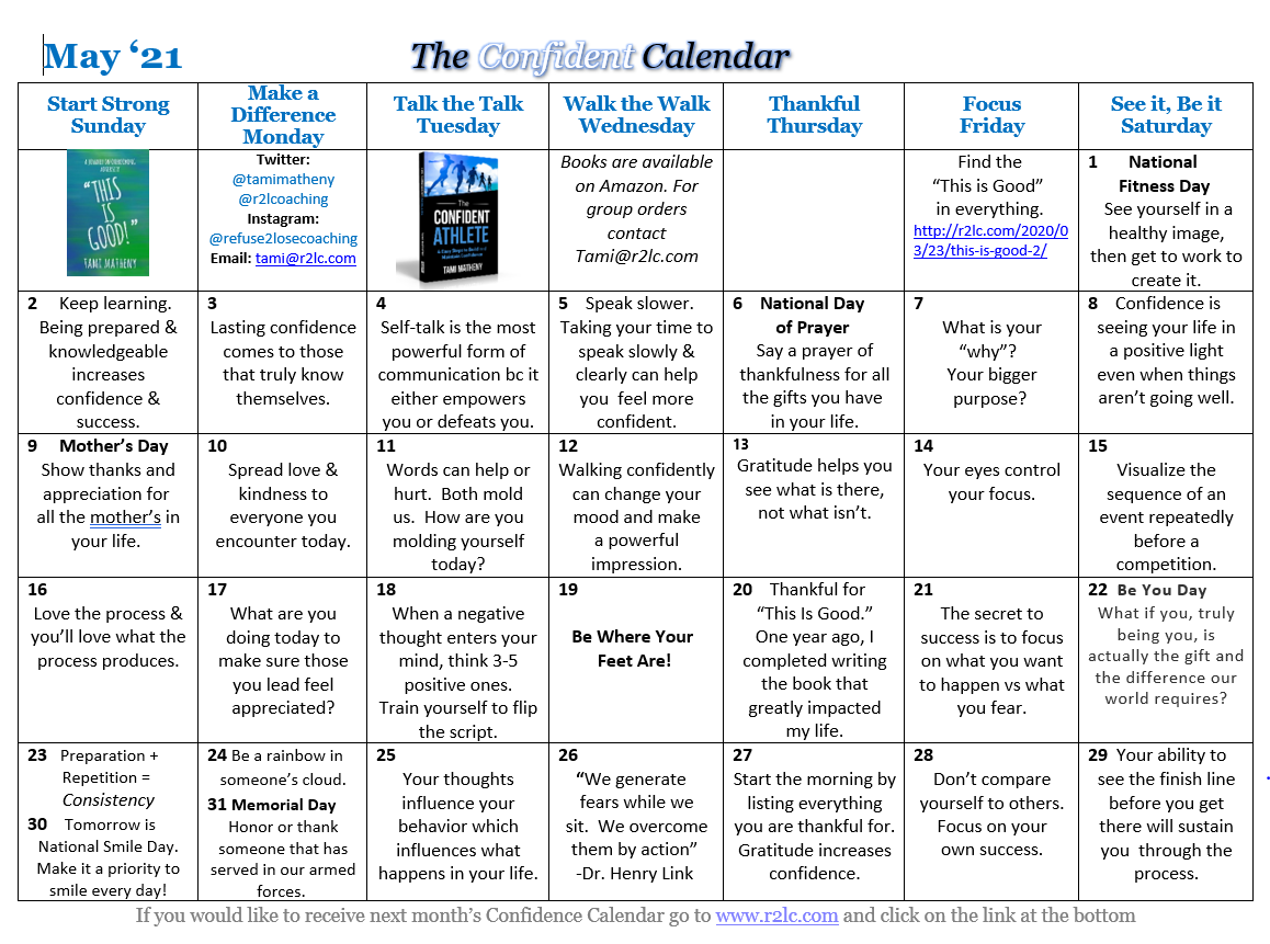 May Confidence Calendar - Tami Matheny